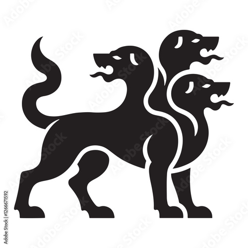 Greek underworld Cerberus silhouette standing as a fierce protector - Cerberus illustration - Cerberus vector - mythical creature silhouette

