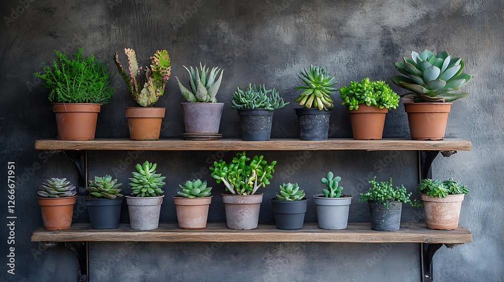 Beautiful succulents on wooden shelf. Beautiful succulents on wooden shelf.