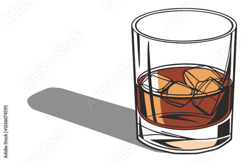  A simple, clear glass shot glass filled with a dark amber liquid, possibly whiskey or bourbon, against a plain white background. The liquid has a rich, warm color with a slight golden hue. The glas