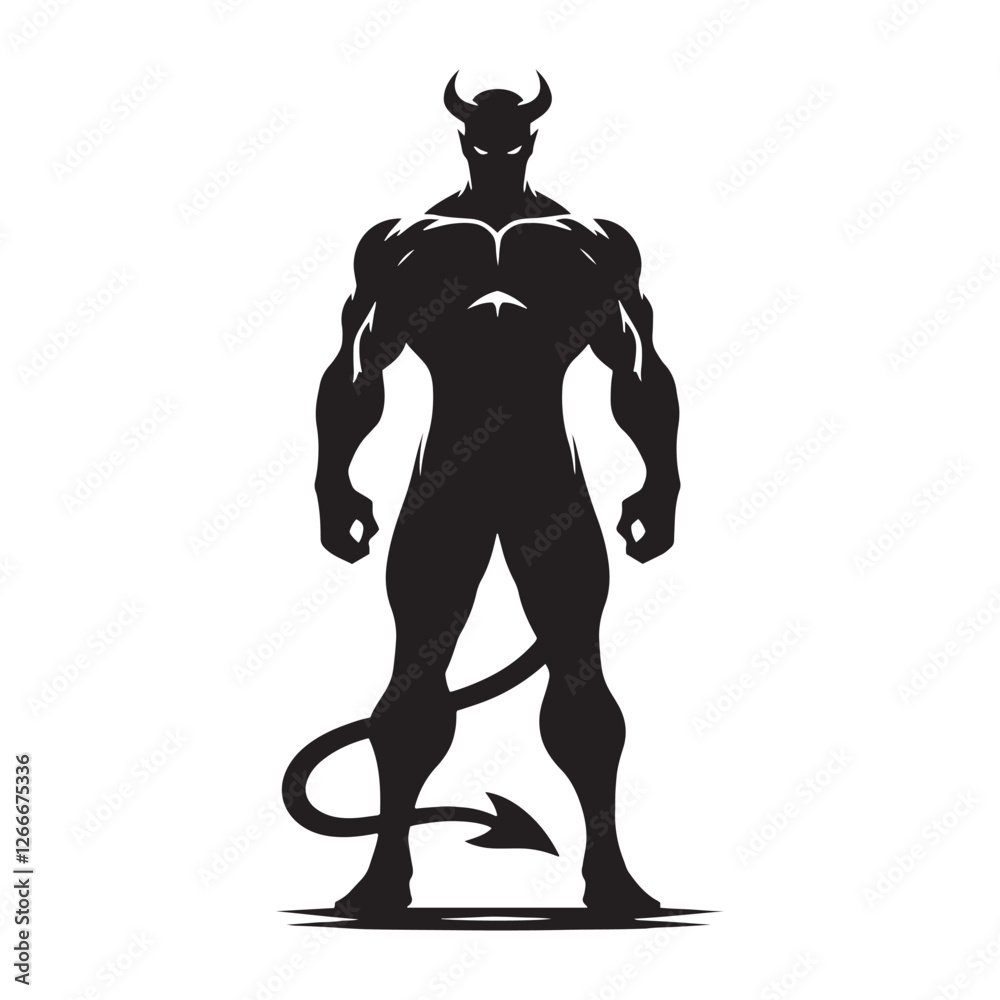Fototapeta premium Shrouded in mystery, the Devil silhouette represents eternal darkness - Devil illustration - Devil vector - mythical creature silhouette 