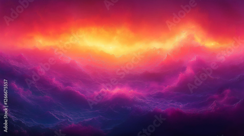 Vibrant abstract landscape with swirling colors at sunset evokes emotions of serenity and awe