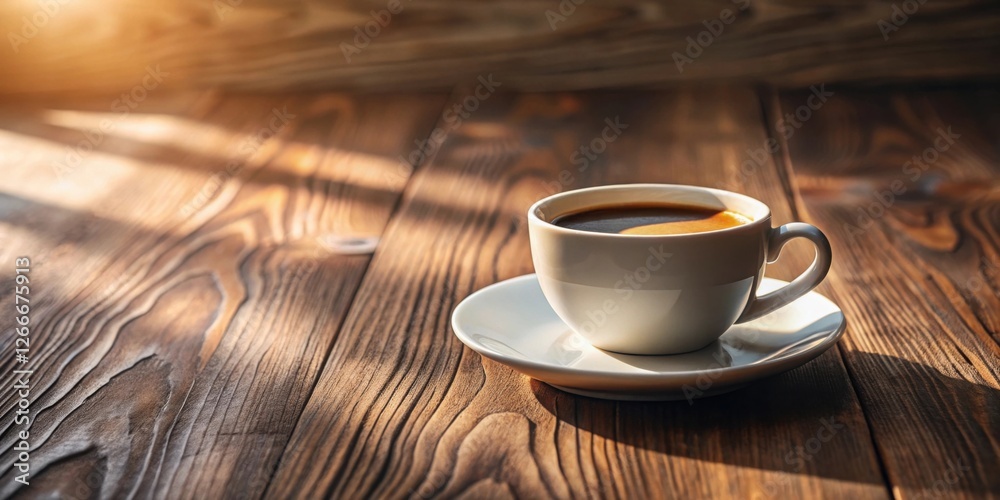 Obraz premium Aromatic Coffee in Sunlight on Rustic Wooden Tabletop