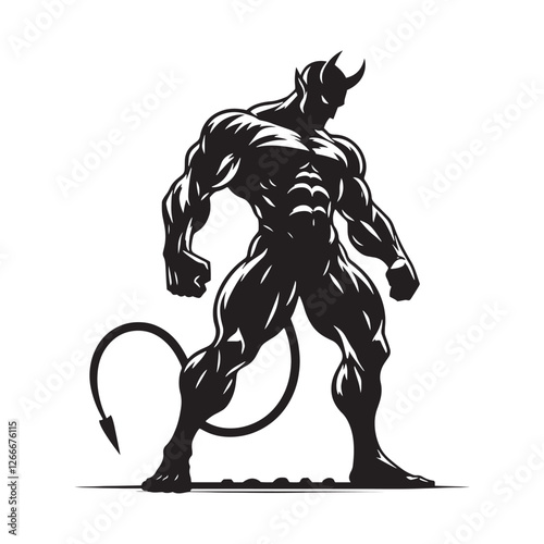 Sinister demon Devil silhouette ready to haunt the imagination - Devil illustration - Devil vector - mythical creature silhouette
