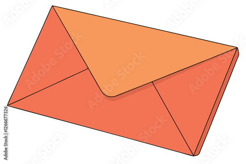  Photograph of a bright orange envelope with a pointed flap, centered on a plain white background. The envelope is simple and minimalist, with no additional text or design elements. The lighting is 