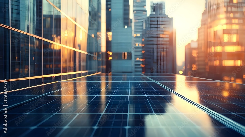 Naklejka premium Solar Panels on buildings roof In modern city