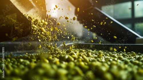 Olives being crushed in a traditional olive oil press, a key step in the olive oil production process.
