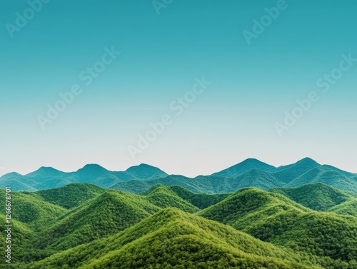 Tranquil Minimalist Landscape Layered Misty Mountain Ranges in Natural Greenery - Adventure Travel and Eco-Tourism Marketing for Outdoor Enthusiasts