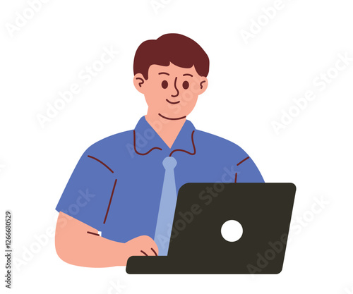 Male Teacher Character Working with Laptop
