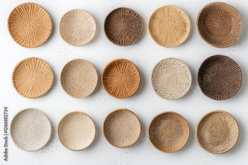 Rustic Basketry Wall Art Handwoven Natural Fiber Decor on White Surface - Artisan Home Aesthetics and Eco-Friendly Interior Styling Solutions