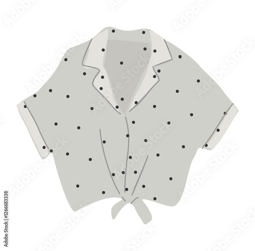 Casual sleeveless shirt with polka dot print, modern womans summer garment. Fashion blouse. Cotton clothes, wearing, apparel. Flat vector illustration isolated on white background.