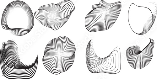 Lines in irregular Form . Rotate rounded shape Vector Illustration .Rotating shapes form a ring.Rotating design element . Various lines forming round frame . Abstract Geometric line art .