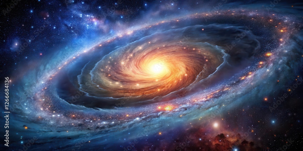 Fototapeta premium Swirling spiral galaxy with vibrant starlight and cosmic dust , space, cosmic, space, cosmic, galaxy, stars, blue