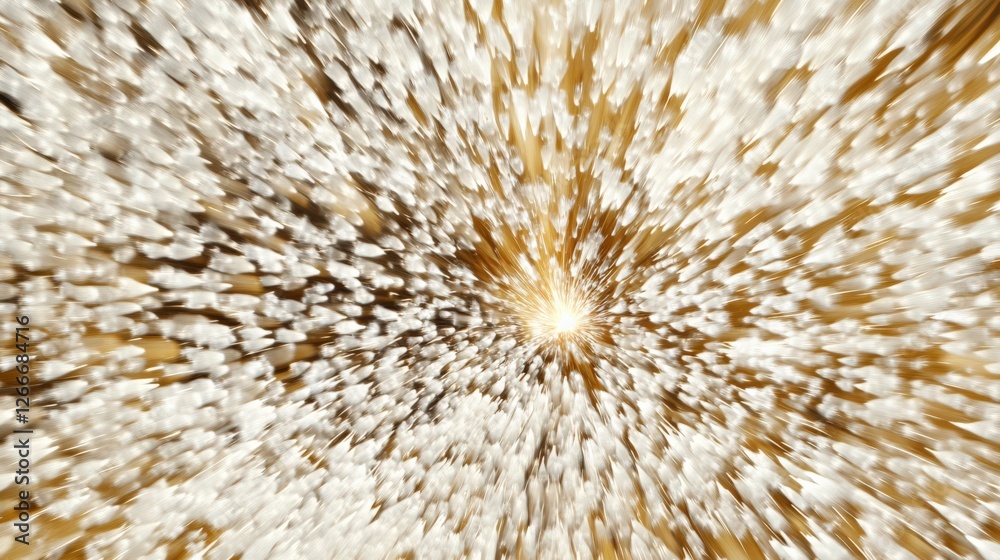 Fototapeta premium Abstract explosion of white particles on a golden background creating a dynamic visual effect
