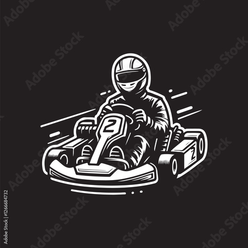 Karting Vector logo design template. Go Kart racing illustration, good for event logo, t shirt design and racing team logo	. Vintage line art Karting logo