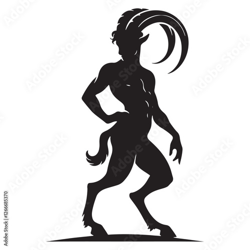 Elegant Satyr silhouette blending human and beastly elements - Satyr illustration - Satyr vector - mythical creature silhouette
