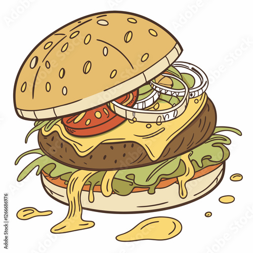 burger and fries vector illustration