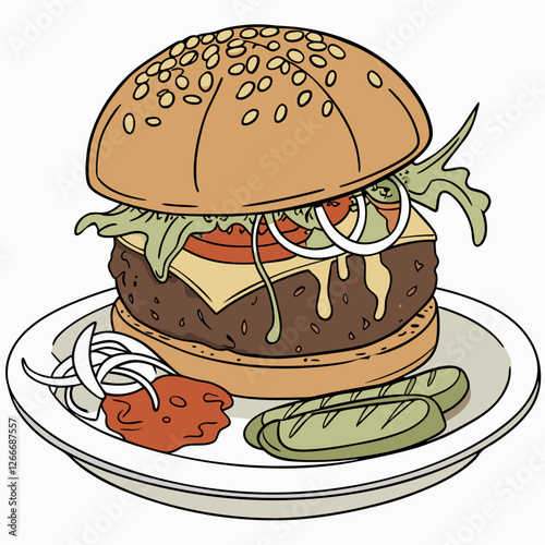 burger and fries vector illustration