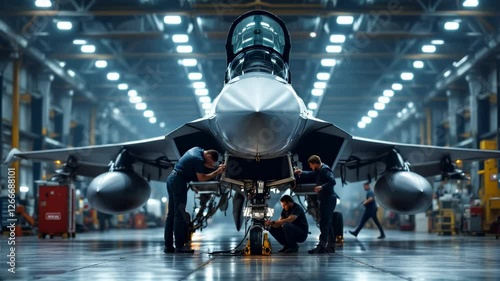 Wallpaper Mural Ground Crew Working on a Fighter Jet in a Hangar, Showcasing Precision and Dedication to Aircraft Maintenance Torontodigital.ca