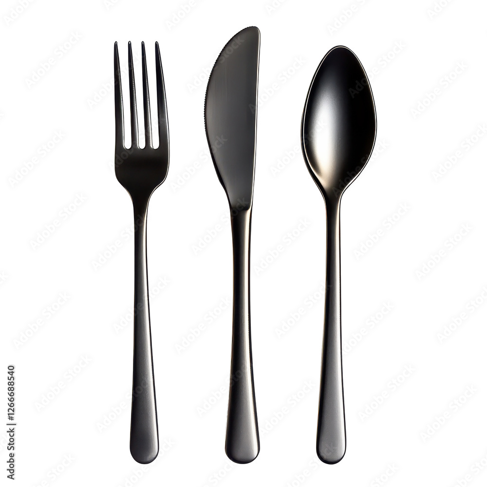 Isolated Black Silverware Set: Fork, Knife and Spoon Isolated Black Silverware Set: Fork, Knife and Spoon