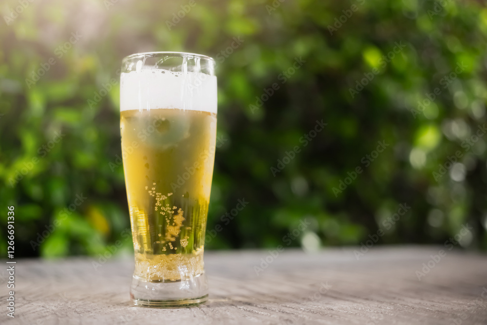 Beer glass on wooden board . Blurred background party party. Cold beer.
Beer glass on wooden board . Blurred background party party. Cold beer.