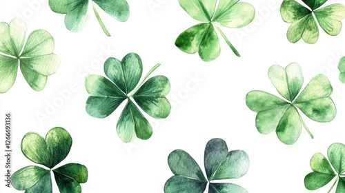 Watercolor clover isolated on white background, Lucky clover leaves with four leaf,Clover flowers background,Patricks day watercolor clipart,Spring flower pattern,St. Patrick s day seamless pattern.