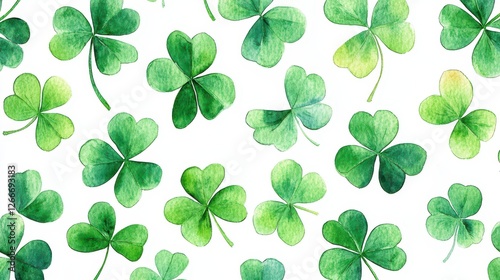 Watercolor clover isolated on white background, Lucky clover leaves with four leaf,Clover flowers background,Patricks day watercolor clipart,Spring flower pattern,St. Patrick s day seamless pattern.