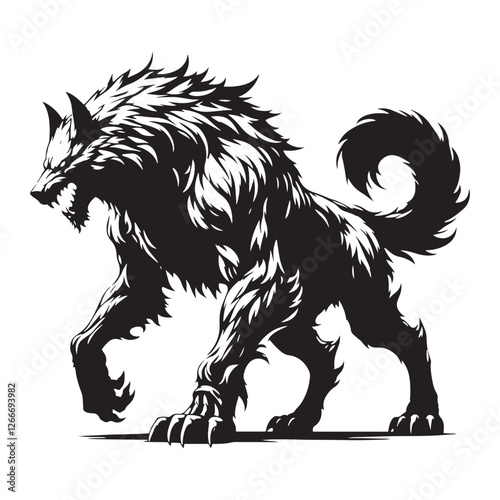 Haunting Fenrir silhouette representing the end of the world - Fenrir illustration - Fenrir vector - mythical creature silhouette
