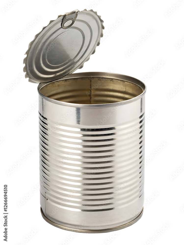 Open Empty Tin Can isolated on white background as transparent. PNG. AI GENERATED Open Empty Tin Can isolated on white background as transparent. PNG. AI GENERATED