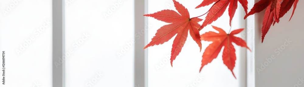 Delicate Red Maple Leaves Against a Bright White Background for Nature and Seasonal Photography Delicate Red Maple Leaves Against a Bright White Background for Nature and Seasonal Photography