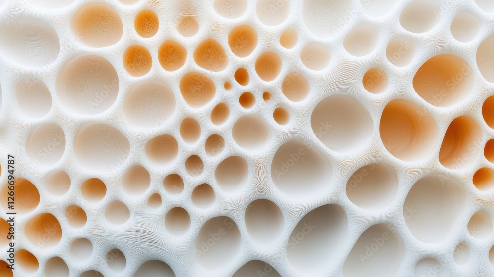 A close-up of a textured surface with various-sized bubbles, displaying a mix of white and light orange hues, creating a delicate and organic appearance. A close-up of a textured surface with various-sized bubbles, displaying a mix of white and light orange hues, creating a delicate and organic appearance.