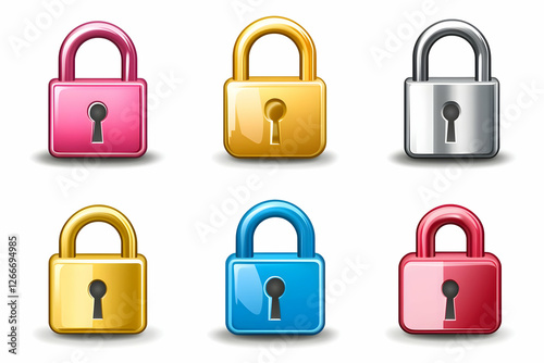 Colorful Padlock Icons, Various Metal Finishes