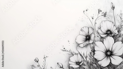 Elegant Black and White Floral Arrangement Featuring Delicate Petals and Intricate Details Set Against a Clean White Background Evoking a Timeless and Minimalist Aesthetic in Nature
