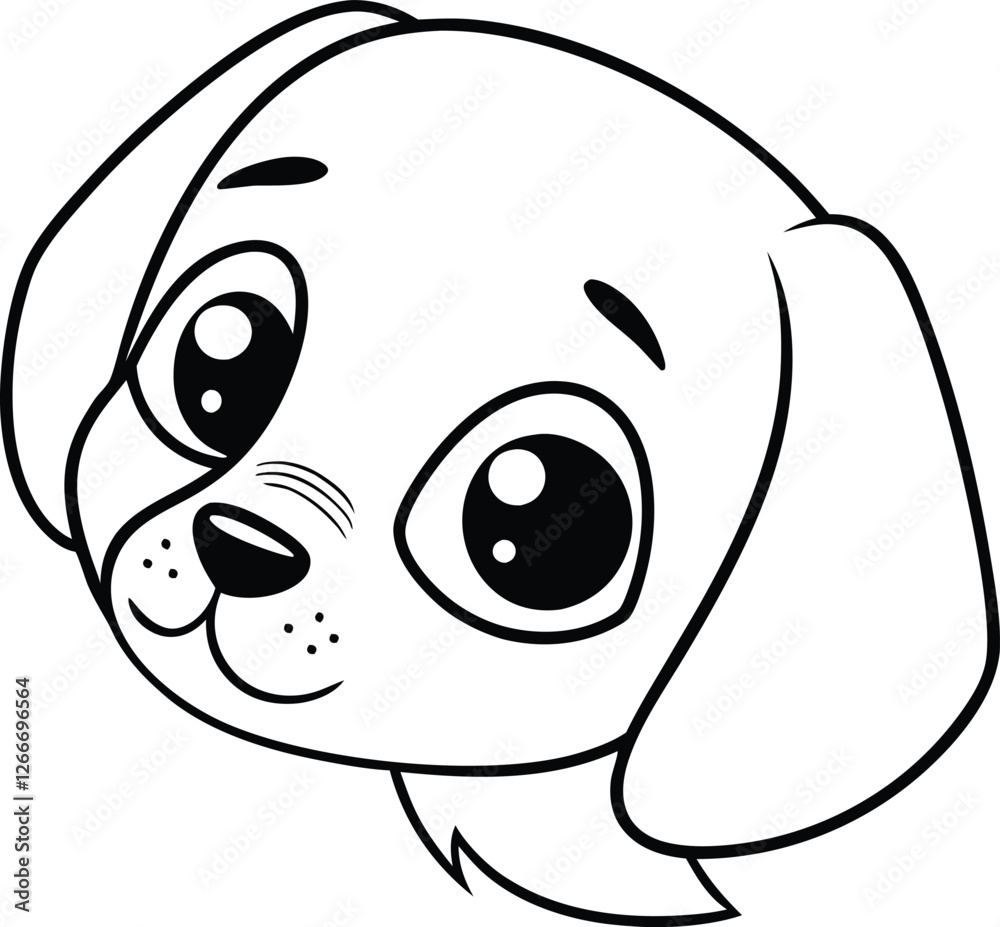 Adorable Cartoon Puppy Drawing, Big Eyes, Cute Pet, Line Art Adorable Cartoon Puppy Drawing, Big Eyes, Cute Pet, Line Art