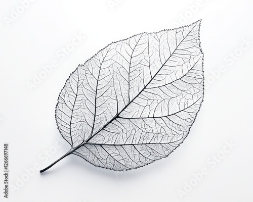 Skeletonized leaf, white background, nature detail, botanical illustration, design element photo