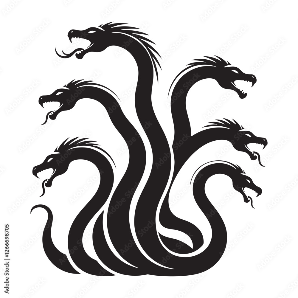 Mythological Hydra silhouette blending power and darkness - Hydra illustration - Hydra vector - mythical creature silhouette
Mythological Hydra silhouette blending power and darkness - Hydra illustration - Hydra vector - mythical creature silhouette