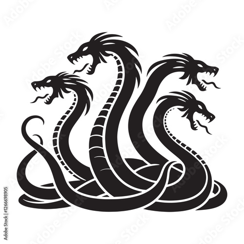 Epic Hydra silhouette representing the unstoppable monster - Hydra illustration - Hydra vector - mythical creature silhouette
