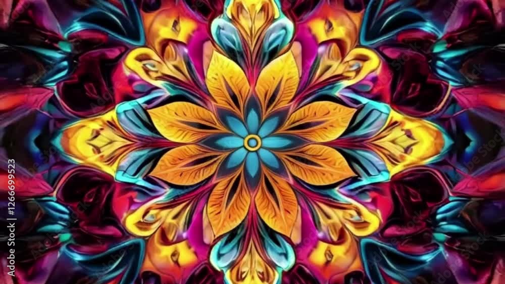 Banner consisting from traditional species mandala in colorful flowers