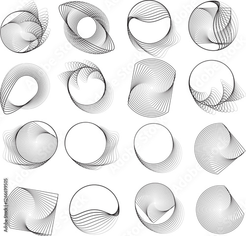 Lines in Circle Form . Rotate rounded shape Vector Illustration .Rotating circles form a ring.Rotating design element . Various circle lines forming round frame . Abstract Geometric line art .
