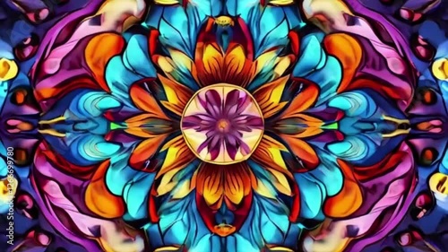 Banner consisting from traditional species mandala in colorful flowers