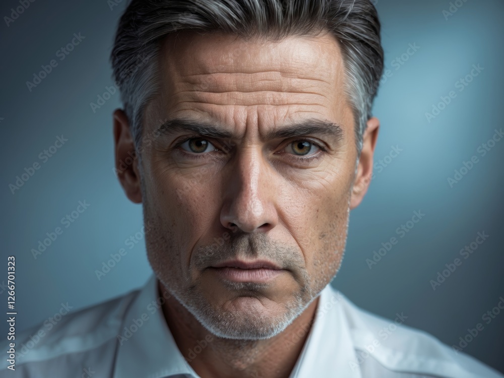 Strategic Thinker with Intense Look Facing the Camera.