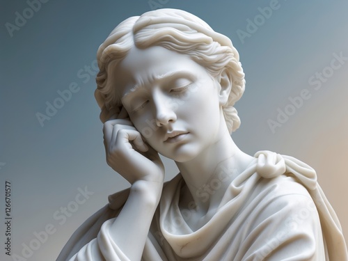 An Elegant White Sculpture That Beautifully Depicts Contemplation and Deep Emotion photo