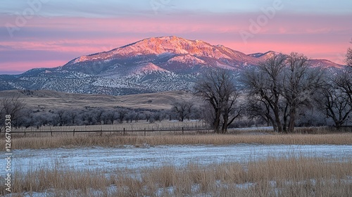 Serene Winter Sunrise Over Snowy Mountain Range