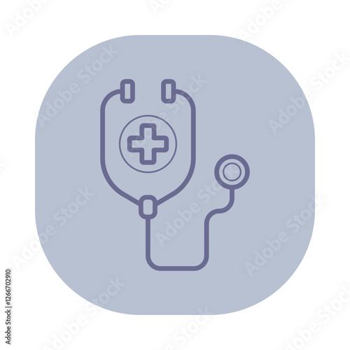 Simple line icon of stethoscope with plus sign in center. Health and medical care concept