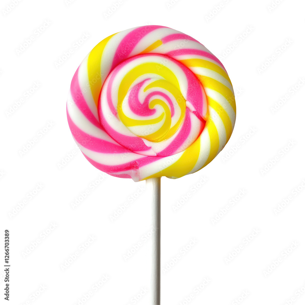 Isolated Swirled Lollipop with Pink and Yellow, Sweet Treat Isolated Swirled Lollipop with Pink and Yellow, Sweet Treat