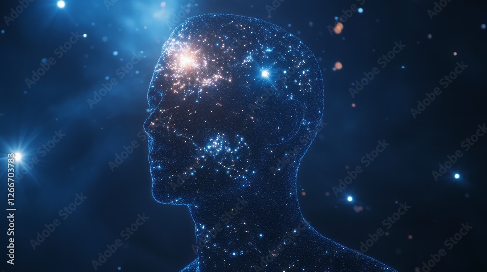 Abstract Silhouette Of a Human Head Filled With Stars and a Universe Galaxy