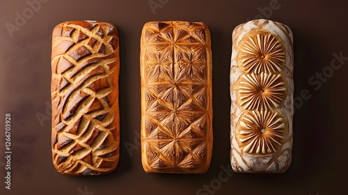 Artistic Display of Breads with Unique Textures and Patterns photo