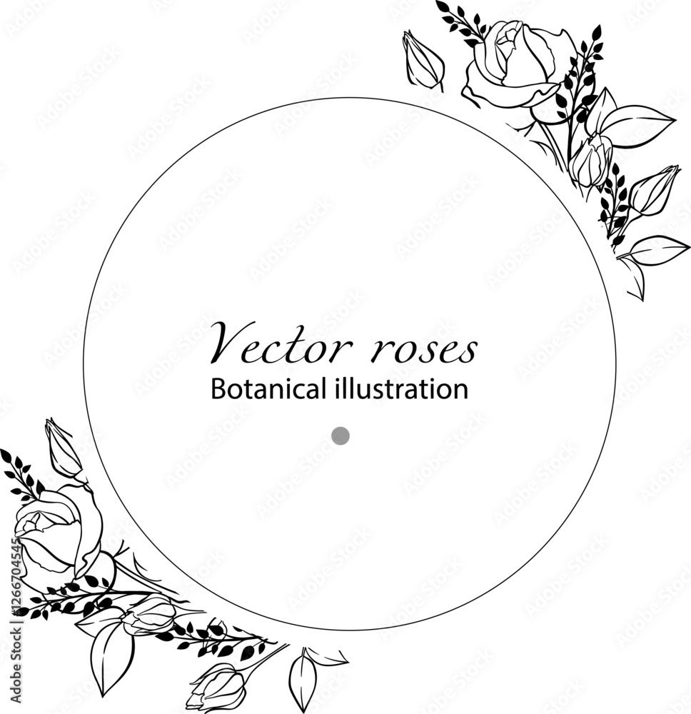 Elegance round frame of vector roses for invitation.