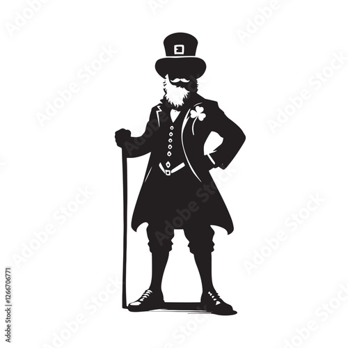 Fantasy folklore Leprechaun silhouette symbolizing hidden treasures - Leprechaun illustration - Leprechaun vector - mythical creature silhouette

