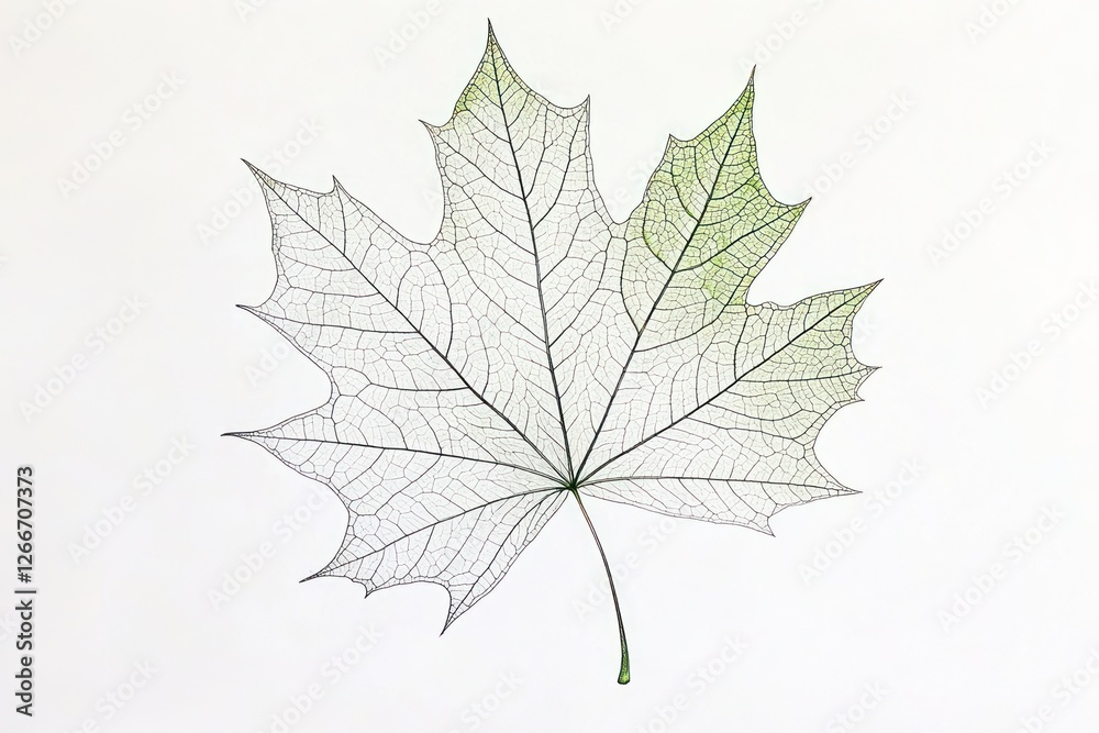 Translucent Maple Leaf on White Background, Nature, Still Life, Botanical Translucent Maple Leaf on White Background, Nature, Still Life, Botanical