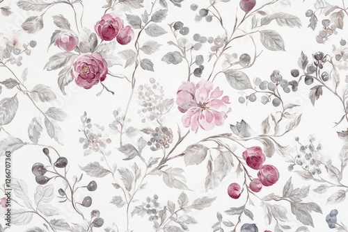 Pink and gray floral watercolor seamless pattern, fabric design